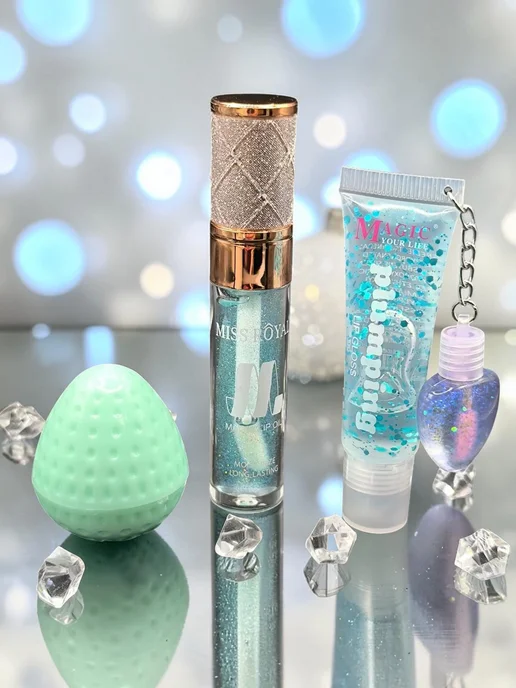 Kiss Beauty Набор блесков для губ "Подарочный 3 в 1", голубой, фото 7
