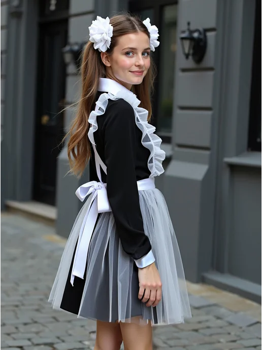MariKo_accessories Фартук школьный белый 1 сентября, белый, фото 2