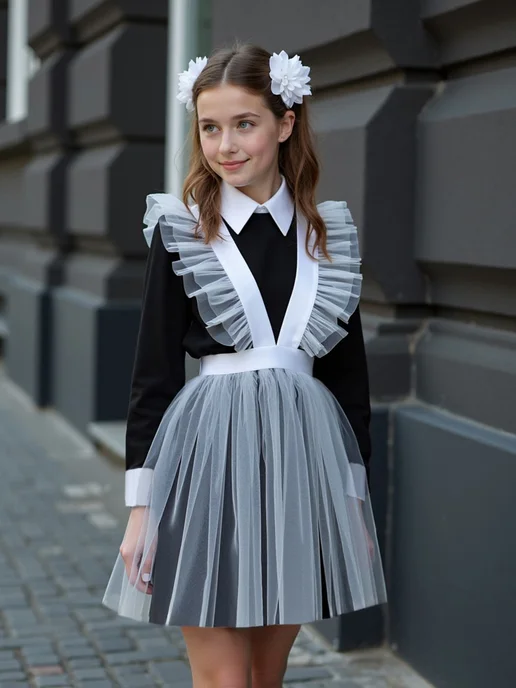 MariKo_accessories Фартук школьный белый 1 сентября, белый, фото 3
