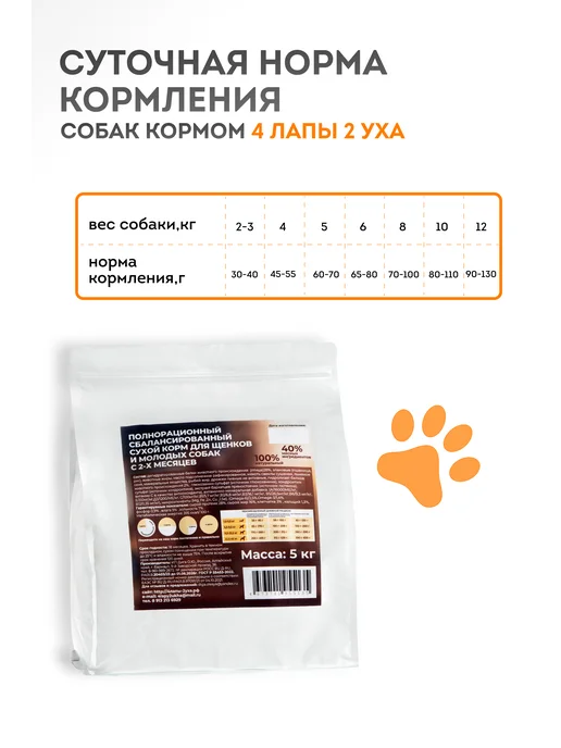Сухой корм " 4 лапы 2 уха " Суперпремиум для собак, щенки, 5,08 кг, фото 5