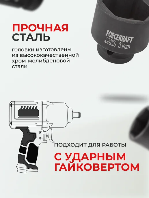 FORCEKRAFT Головка ударная 1 2" 33 мм 6 граней, черный, фото 2