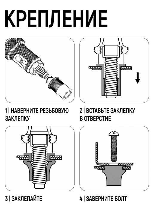 FIT FINCH INDUSTRIAL TOOLS FIT Заклепки резьбовые стальные М10, 6 шт. для заклепочника, 6 шт, фото 6