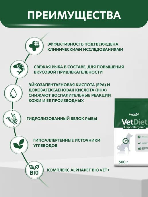 Сухой корм AlphaPet Vet Diet для собак, гипоаллергенный, 0,5 кг, фото 6