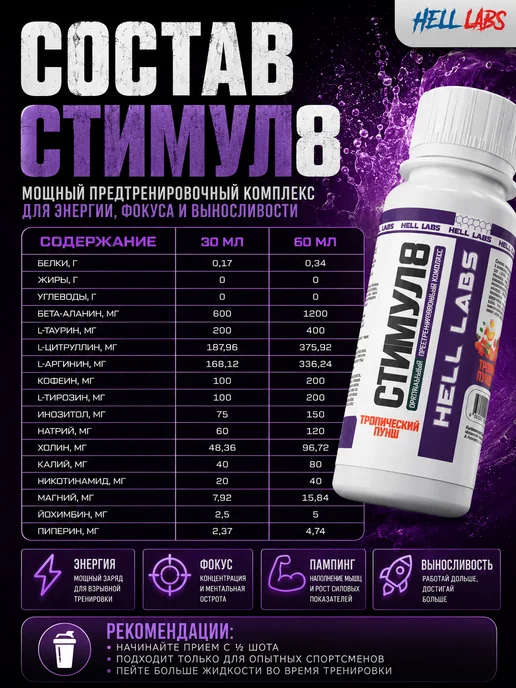 Hell labs Предтрен жидкий шоты микс по 3шт Пс(Лд) Дж(В) Мф(См) Ст(Пун), 3 шт, фото 3