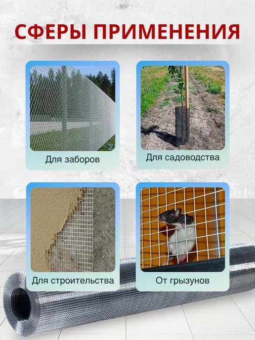 Сетка от грызунов штукатурная оцинкованная 12х12мм 1х15м, 6x6 мм, фото 2