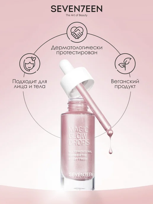 Seven7een Хайлайтер жидкий MAGIC GLOW DROPS т.1 сияющий розовый, розовый, фото 4