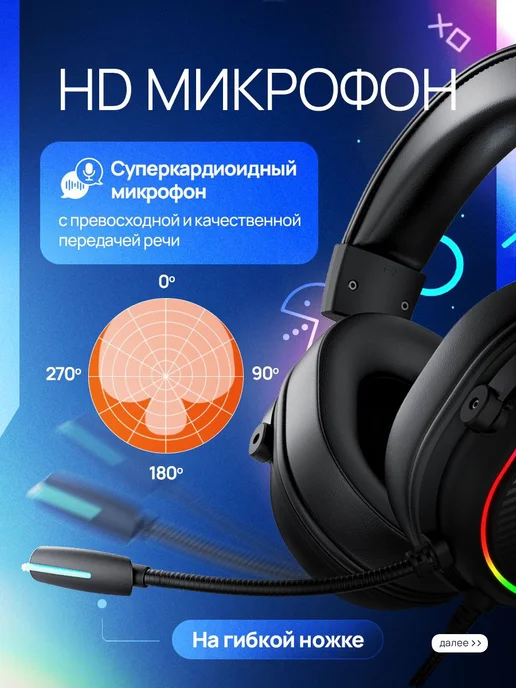KABIX Наушники проводные с микрофоном игровые, черный, фото 5