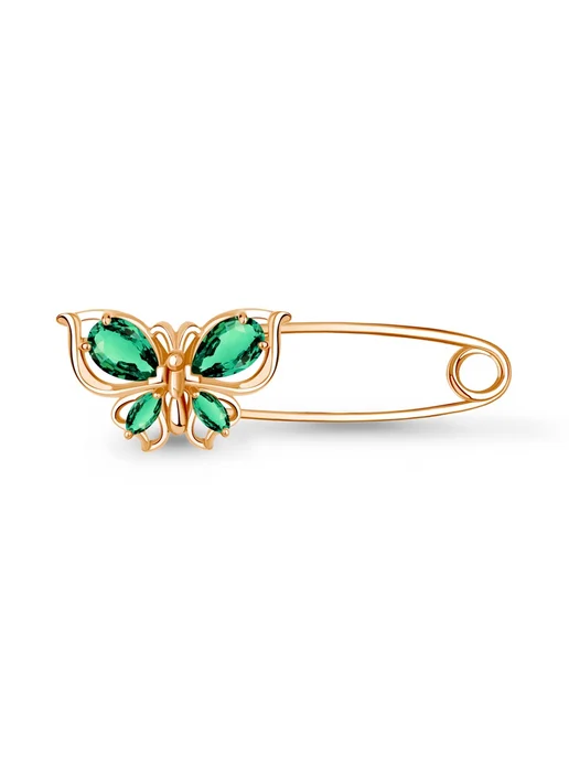 AQUAMARINE Брошь булавка серебро Бабочка с изумрудами, серебристый