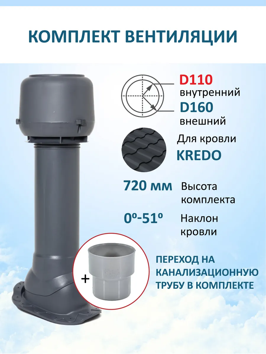 Вент. выход утепл 110/160 c колпаком Н=700, для м/ч Кредо