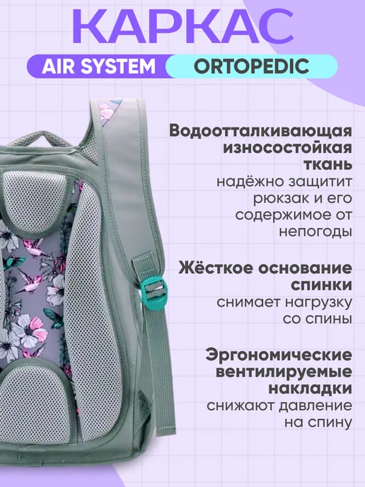Maksimm рюкзак школьный ортопедический с цветами, голубой, фото 3