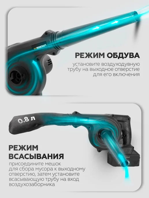MANCRAFT Воздуходувка аккумуляторная садовая пылесос мощная, вариант, фото 2