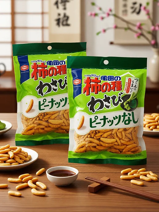 KAMEDA SEIKA Крекеры японские какинотане вкус васаби и арахиса, 173 г, 2 шт, 91 г
