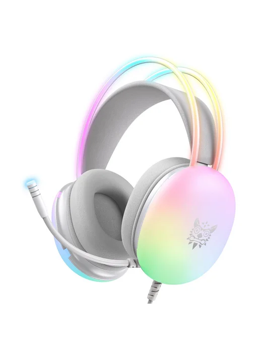 ONIKUMA Проводные наушники X25 RGB с микрофоном и подсветкой, белый, фото 4