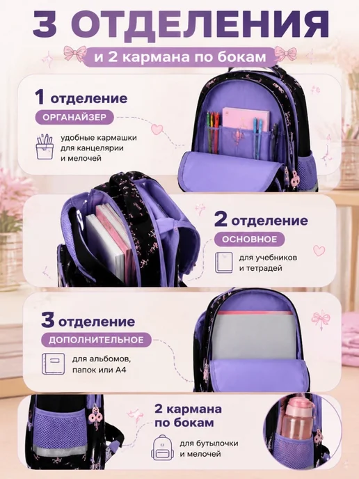 Maksimm рюкзак школьный 1-4 класс ортопедический набор 5 в 1, черный, фото 5