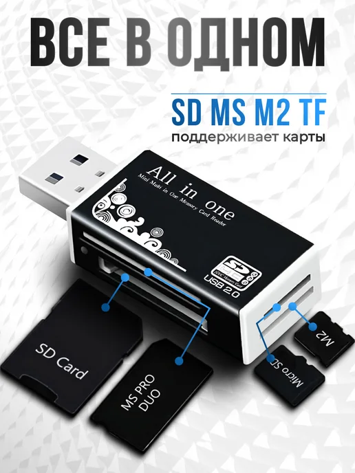 Ennoware Картридер универсальный USB 2.0 карт памяти для ПК, вариант, фото 2