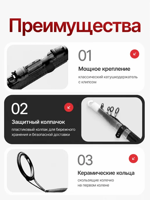 Удилище телескопическое с кольцами удочка для рыбалки, черный, фото 2