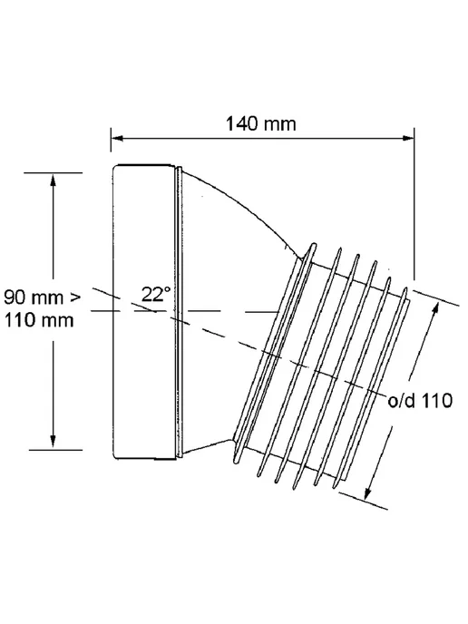 McAlpine Соединение для WC 22° 110мм с манжетой, L140мм, белый, фото 2