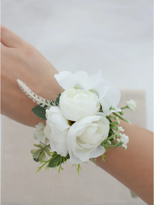 Lutik wedding Бутоньерка для жениха и невесты на руку, белый, фото 2