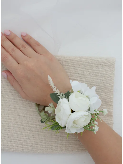 Lutik wedding Бутоньерка для жениха и невесты на руку, белый, фото 5