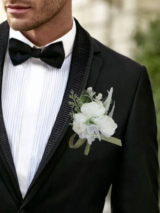 Lutik wedding Бутоньерка для жениха и невесты на руку, белый, фото 7