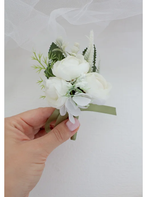 Lutik wedding Бутоньерка для жениха и невесты на руку, белый, фото 8