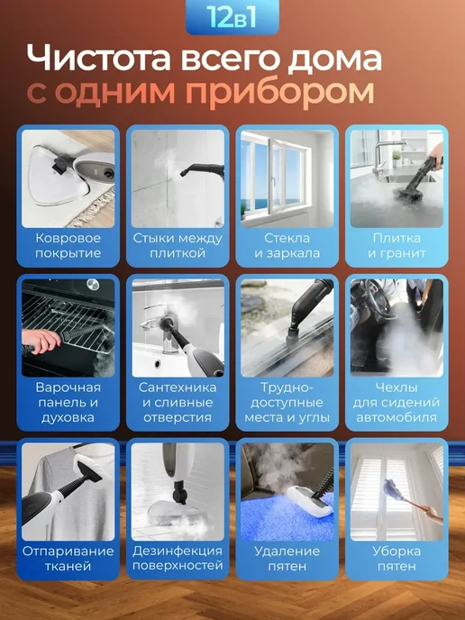 Паровая швабра с пароочистителем и отпаривателем, белый, фото 2