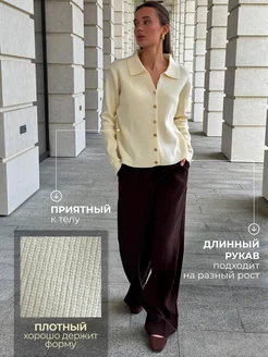 Кардиган женский укороченный вязаный поло джемпер Amarielle. Цвет бежевый, молочный, шампань, сливочный, кремовый. Вид 4.