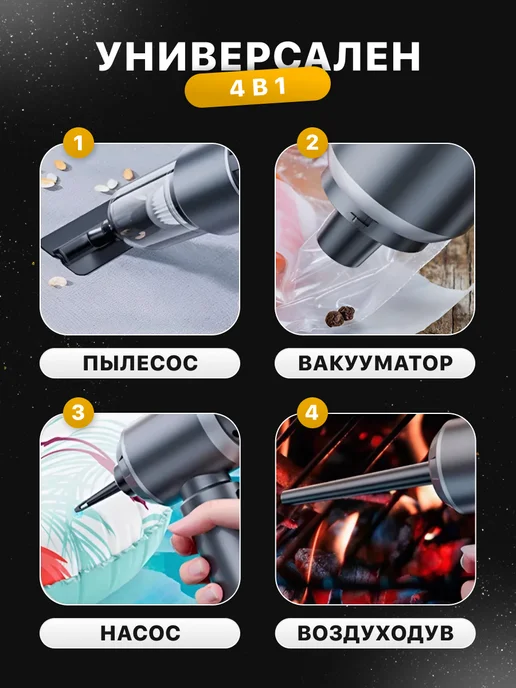 Manes Пылесос автомобильный беспроводной аккумуляторный, черный, фото 2