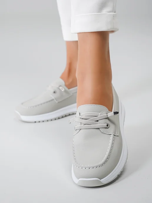 BIG Store Shoes Мокасины летние мягкие на платформе, серый, фото 8