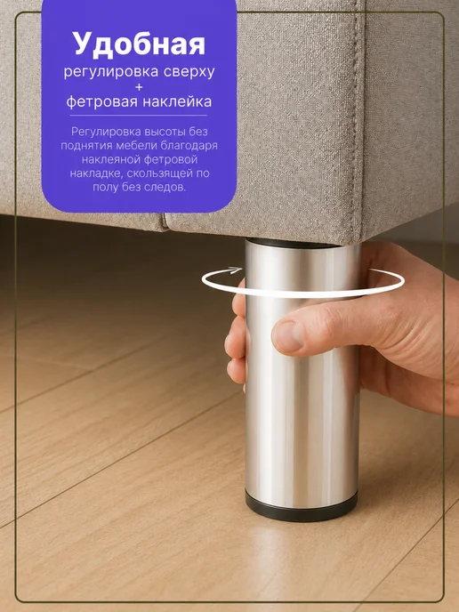 Фабрика мебельной фурнитуры Ножки для мебели регулируемые металлические 25 см хром, 2 шт, хром, фото 7