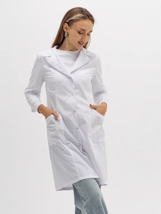 Med&Beauty Халат медицинский на кнопках с рукавом 3 4, белый, фото 4