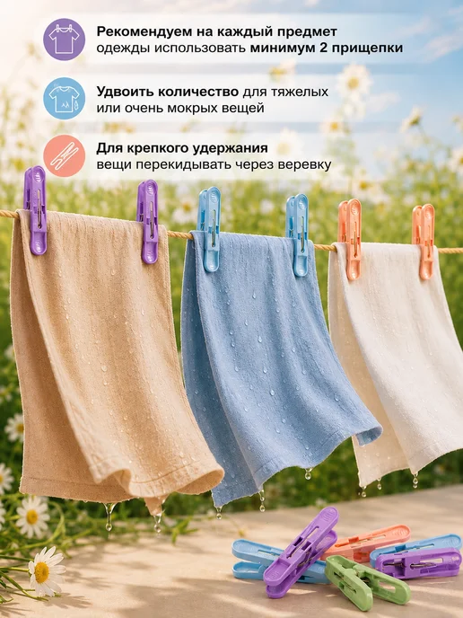ИНТЕРМ Прищепки бельевые уличные прочные 40 шт, 40 шт, фото 2