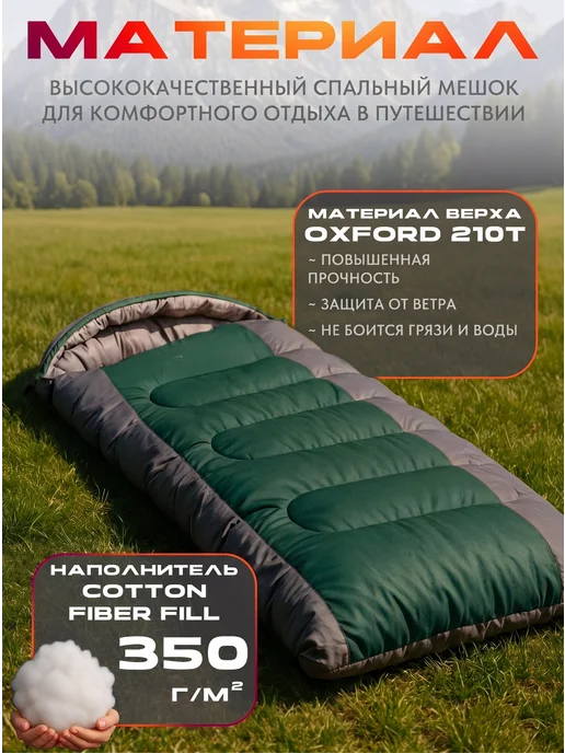 Спальный мешок туристический, спальник для путешествий, зеленый, фото 3