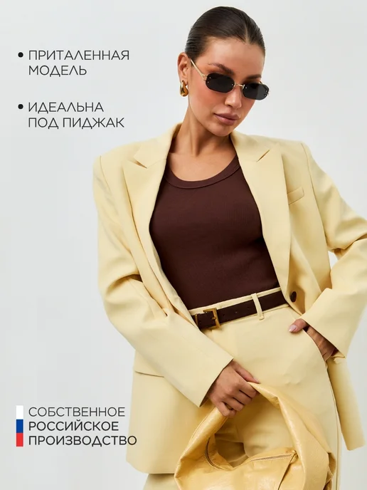 PROBELIO Топ женский в рубчик, коричневый, фото 6