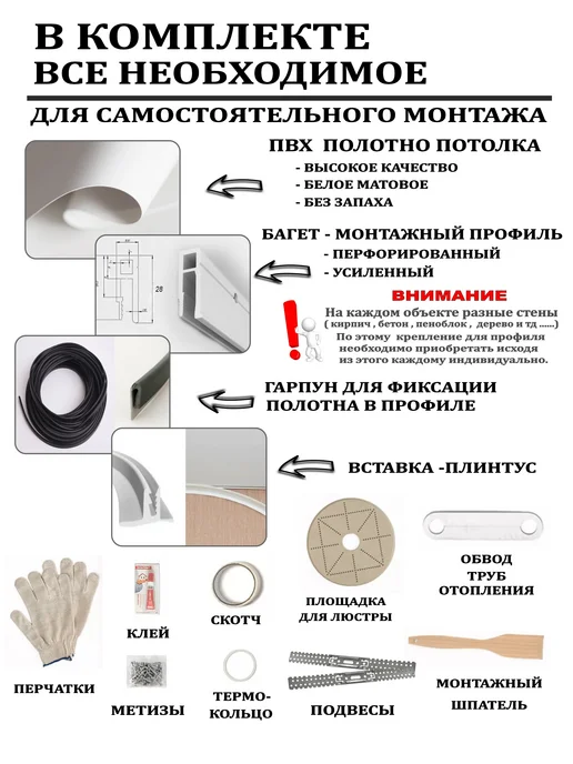 Натяжной потолок комплект без нагрева 1,5 на 2,5 матовый, 1 5 2 5, фото 2