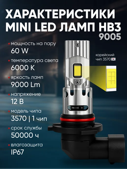 KobaLED HB3 (9005) 60W светодиодные led лампы, 60 Вт, фото 2