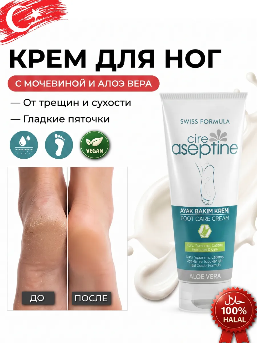 Смягчающий крем для ног и пяток от трещин Алоэ с мочевиной
