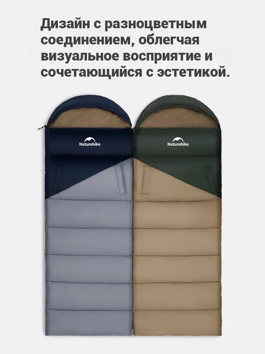Спальный мешок Naturehike U250, 220х75 см, коричневый, молния справа, зеленый, фото 3