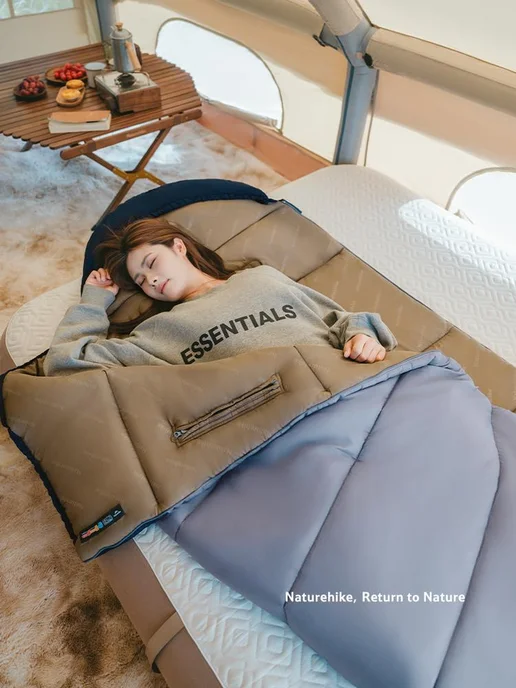 Спальный мешок Naturehike U250, 220х75 см, коричневый, молния справа, зеленый, фото 4