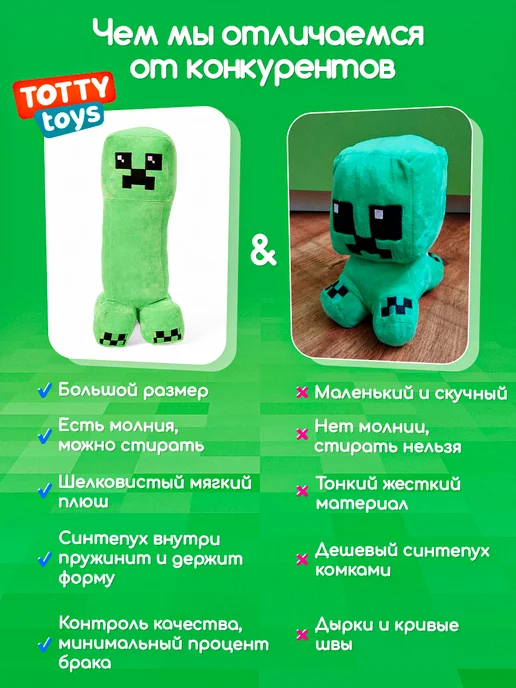 Totty Крипер игрушка minecraft, 90 см, черный, фото 3