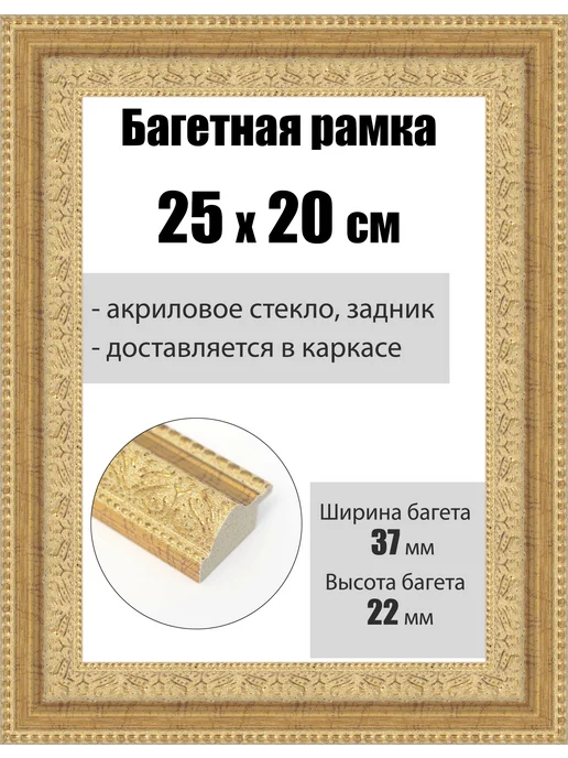 Кинешемская рамочка Рамка багетная для картин со стеклом 24 x 18 см, РБ-236, 25x20 см