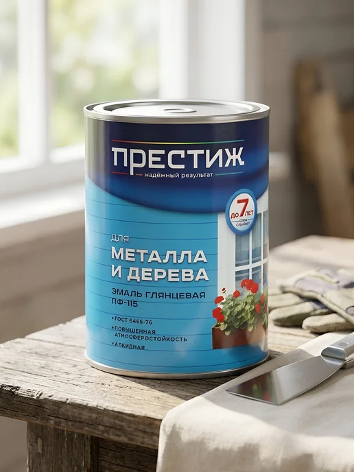 Престиж Эмаль ПФ-115 алкидная глянцевая серая для металла и дерева, 6 кг, фото 2