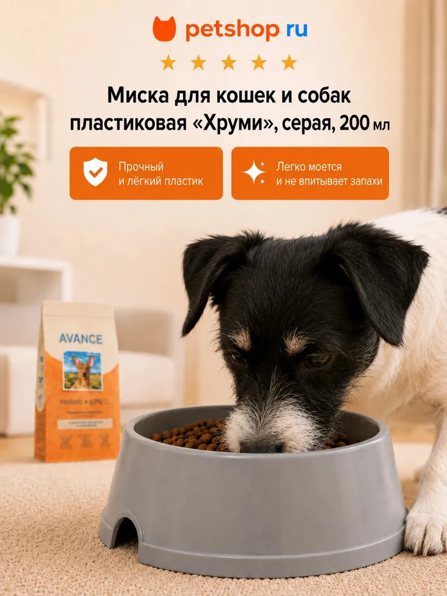 миска для кошек и собак пластиковая, 14см, серая