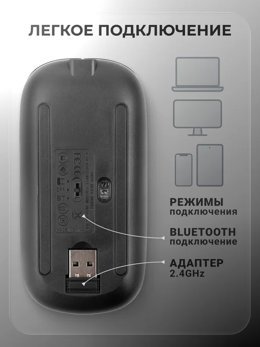 LOQI Мышка беспроводная с аккумулятором и RGB-подсветкой черная, черный, фото 3