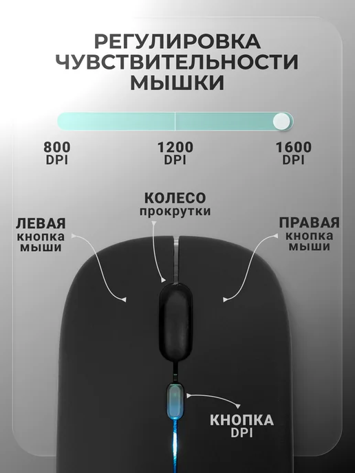 LOQI Мышка беспроводная с аккумулятором и RGB-подсветкой черная, черный, фото 4