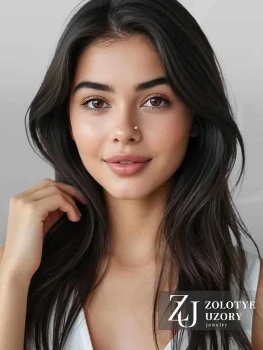 ZOLOTYE UZORY Пирсинг в нос золотой 585 с фианитами, золотой, фото 2