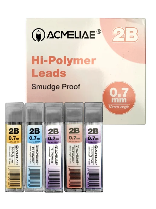 ACMELIAE Грифели для механических карандашей 0,7мм HB 5 туб, 0 7мм 2B, фото 5