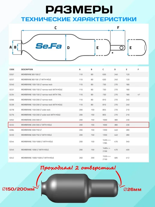 SeFa Мембрана VAV,VAO,VRV 200-300л-D150AR, 300 л, фото 3