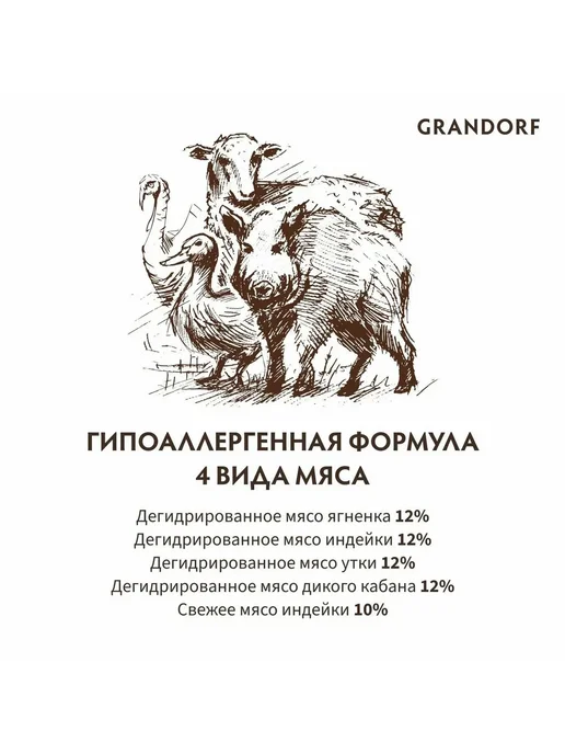 Сухой корм Grandorf' Holistic для собак, крупные, средние, мясо, 1 кг, фото 5