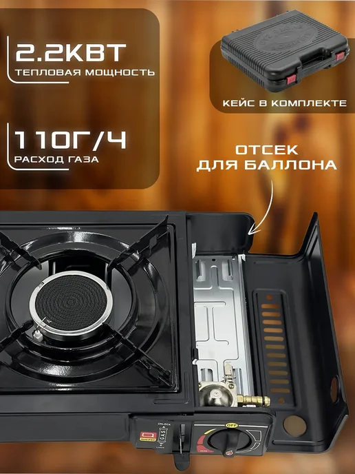 FISH ZONE Газовая плита туристическая керамическая, черный, фото 2